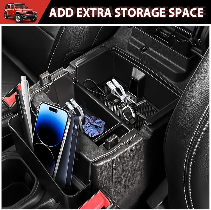 Center Console Organizer for 2018-2023 Jeep Wrangler JL JLU 4XE/Gladiator JT Gear Shift Console Side Tray GrabTray Passenger Hanging Armrest Storage Box for Wrangler&Gladiator(18-23 4-piece)