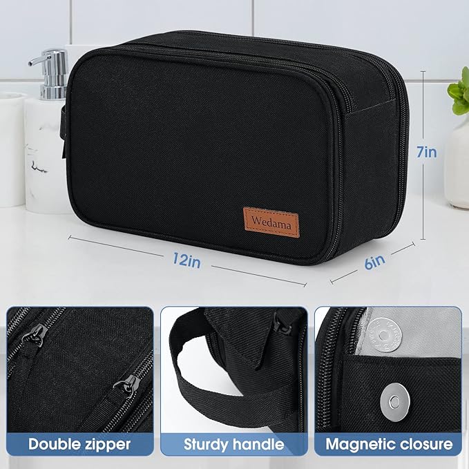 Wedama Toiletry Bag for Men, Handheld Travel Bag, Waterproof Toiletries, Thickened Polyester Dopp Kit, Toiletries Business Trips and Camping, Black