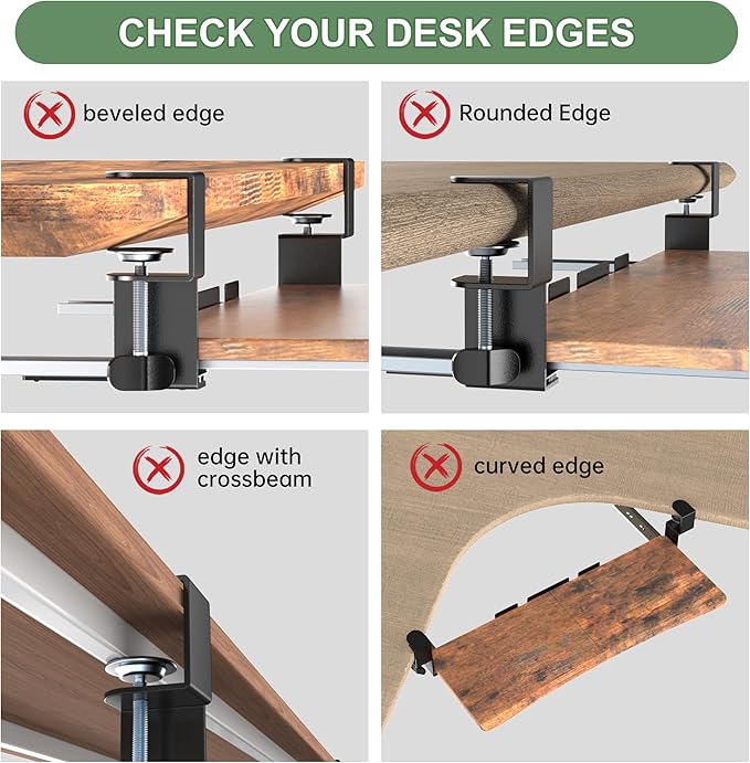 UPGRAVITY Extra Large Keyboard Tray Under Desk - Slide Out with Sturdy C-Clip Mount System, Extra Wide 31.5" (35.8" Including Clamps) x 11.8" Pull-Out Keyboard Computer Drawer, Rustic Vintage Brown