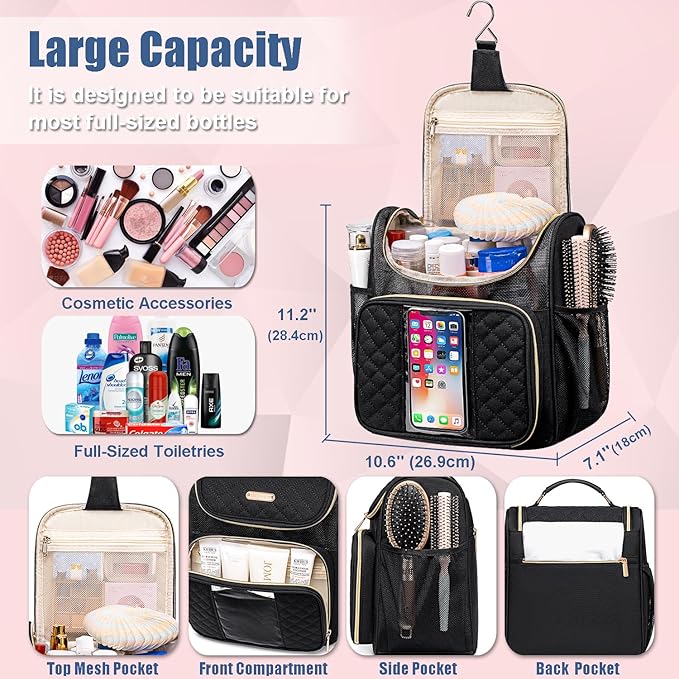 Otevan Large Toiletry Bag for Women Men,Portable Shower Caddy For College Dorms,Gym Shower Bag for Women, Quick Dry Hanging Toiletry Bag Bathroom Accessories Bag for Traveling, Camping Essentials
