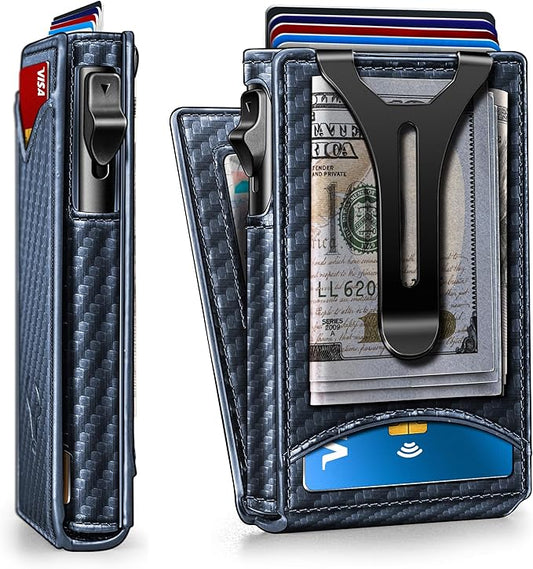 BULLIANT Men Wallet,Magnetic Metal Wallet Money Clip 9Cards Pop-up Access RFID Blocking