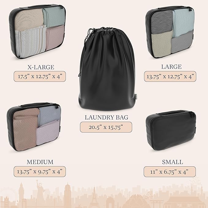Shacke Packing Cubes for Travel 5 Set - Premium Luggage Organizer Bags - Versatile Travel Organizer for Women and Men - Optimized Packing Bags - Travel Essentials (Air Black)