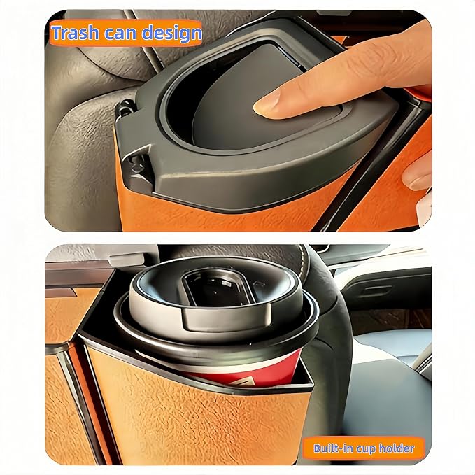 2026 Upgrade 4-in-1 Car Organizer Back Seat, Leather Multifunctional Car Organizer and Storage Box with Cup Holders for Hold Phone, Snacks, Drinks, Handbag, Keep Your Ride Clean & Organized (Grey)