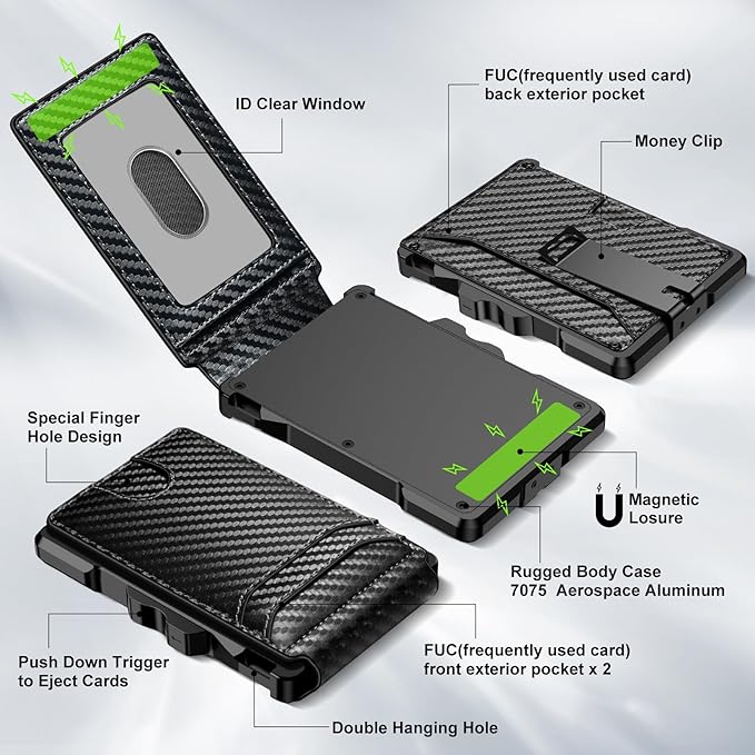 furid Smart Wallet For Men Slim: Rfid Minimalist Pop Up Wallets with Money Clip Metal Credit Card Holder - Gifts for Husband Father at Birthday Anniversary