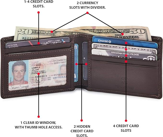 Real Leather Mens Bifold Wallet RFID Blocking Slim Minimalist Front Pocket - Thin & Stylish with ID Window in Gift Box (Nappa, Chocolate)