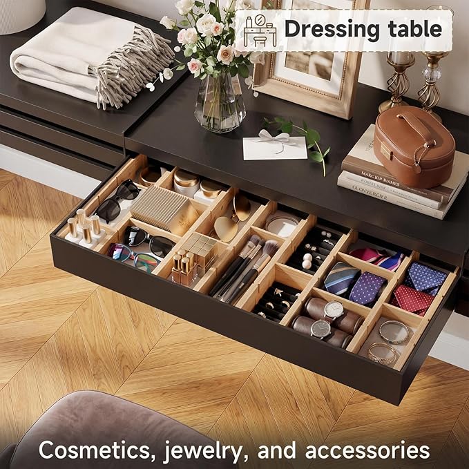 Bamboo Drawer Dividers, Expandable Kitchen Drawer Organizer, Include 8 Dividers, 8 Small Inserts and 8 Medium Inserts for Home, Office, Dressers