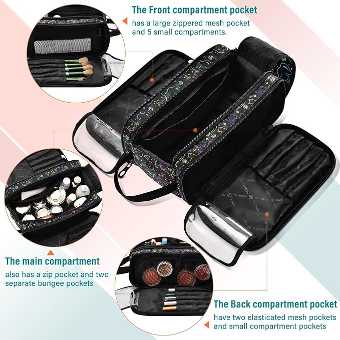 MNSRUU Witchcraft Black Cats Makeup Bag - Large Capacity Cosmetic Organizer, Portable Toiletry Bag for Travel Size