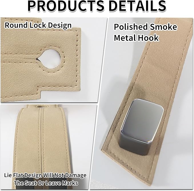 Vidonio Upgrade Seat Back Hooks, Suede Headrest Hooks & Phone Holder, Purse Hook for Car Organizers, Universal Hidden Multifunctional Hooks (Beige 2pcs)