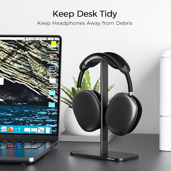 Headphone Stand for Airpods Max with Sleep Mode Aluminum Headphone Holder with Anti-Slip Base & Protective Leather Pad for Home/Game Room/Shop Headphone Storage/Display (Dark Grey)