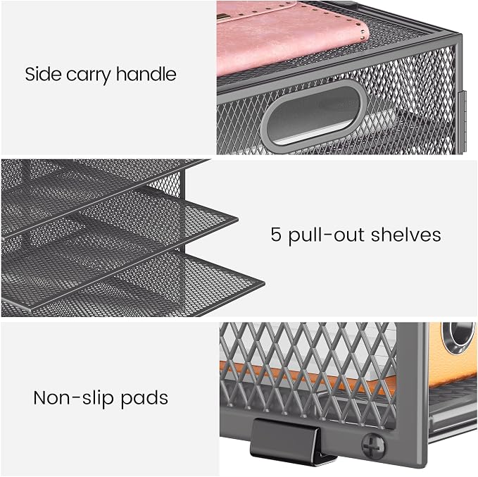 Lavatino 2 Pack 8-Tier Office Desk File Organizer, Letter Tray Paper Organizer with Handle, Including 5 Adjustable Slide Trays for Organizing Desk Workspace Accessories and Supplies (Grey Metal Mesh)