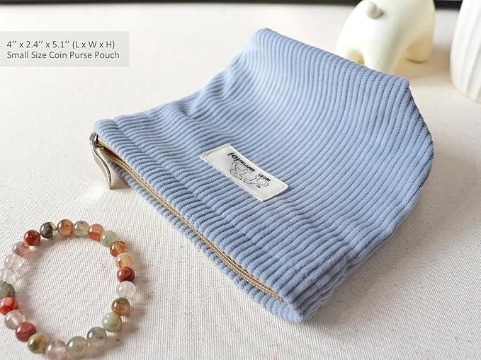 HAPPYHEIDI Corduroy Makeup Bag Set 3 w Compartment Cosmetic Toiletry Travel Pouch Purse Organizer, 3-Size, Soft Misty Blue