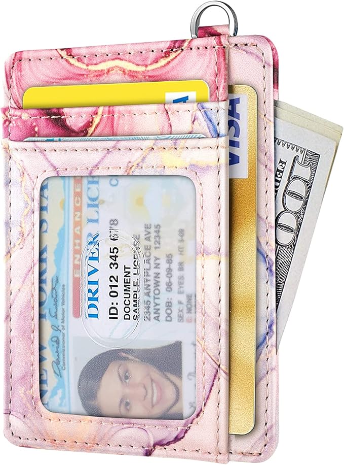 Coco Rossi Slim Front Pocket Wallet RFID ID Card Holder Cute Small Wallet with Keychian for Women,Waterolor Pink