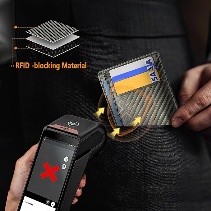 Travelambo Front Pocket Minimalist Leather Slim Wallet RFID Blocking Carbon Fiber Texture