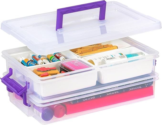 IRIS USA 9 Qt. Plastic Craft Storage Container Bins with Lids, 1 Pack, Small Art & Office Supply Organizer Tote, Sensory Bins & Boxes for Home & University, Latchable, Stackable, Portable, Clear