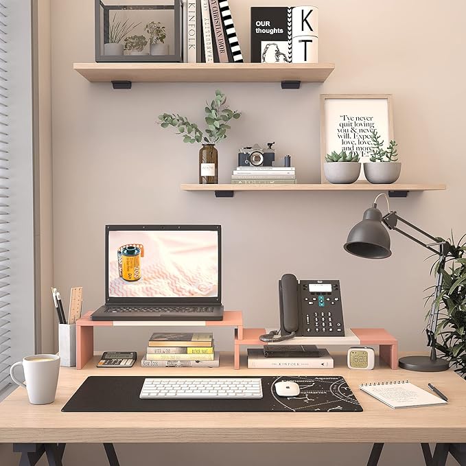 WESTREE Dual Monitor Stand - Monitor Stand Riser - 2 Shelf Computer Monitor Stand with Adjustable Length and Angle, Monitor Stands for 2 Monitors, Desktop Organizer Stand Office Furniture for PC, Computer, Laptop
