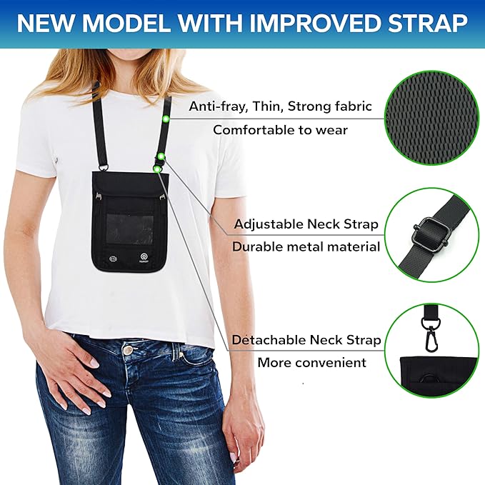 Travel Neck Wallet – Travel pouch and RFID Blocking Passport Holder for Women and Men - Slim Travel Wallet to Keep Your Cash, Passport, Credit Cards Safe.