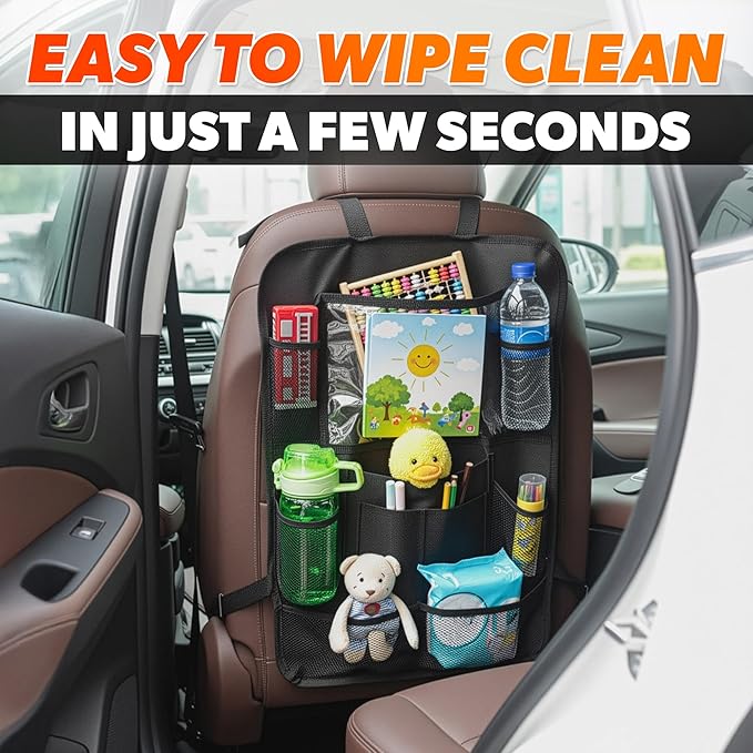 2 Pcs Backseat Car Organizer - Travel-Ready 23.4x16" Back Seat Car Organizer with 9 Large Pockets & Clear Tablet Holder, Made of Reliable Polyester with Long and Strong Straps - Easy to Attach & Clean
