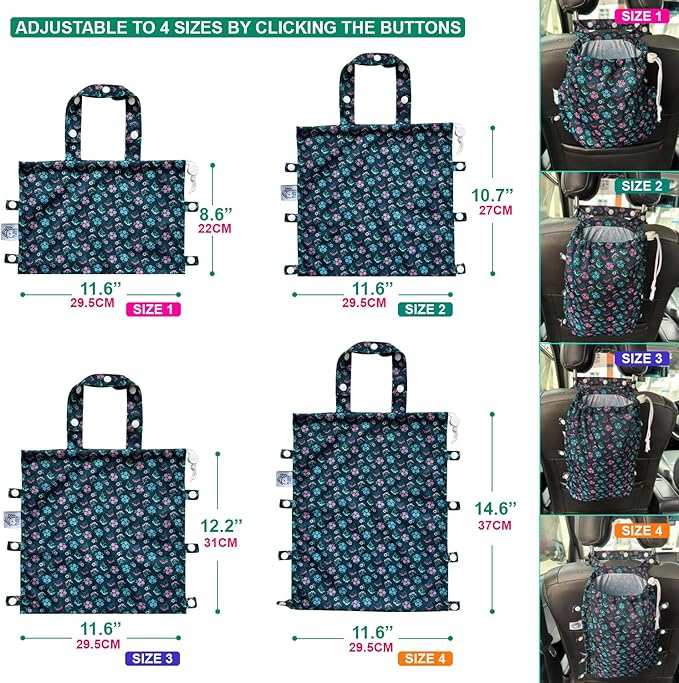 FLOCK THREE Leak-Proof Waterproof Car Trash Bag Foldable Multipurpose Trash bin Container Storage Cute Grocery Organizer Bag for Automotive Front or Back Seat in Cars SUVs and Trucks