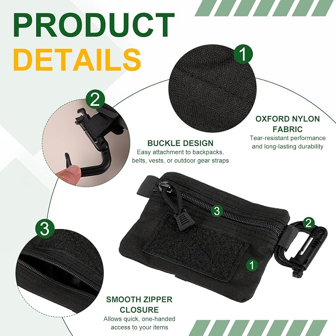 Small Admin Pouch, Nylon Zipper Pouch Storage Pocket with Hook and Loop Compact Camping Gear Organizer