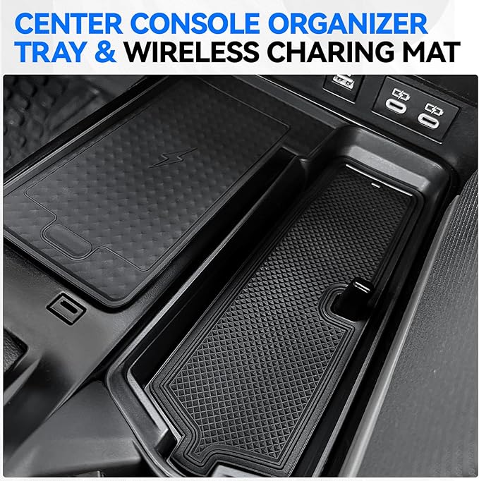 ELECFRESH 4PCS Center Console Organizer Tray for 2025 2026 Toyota Camry Accessories, Armrest Storage Box, Cup Holder, Wireless Charging Mat for Toyota Camry
