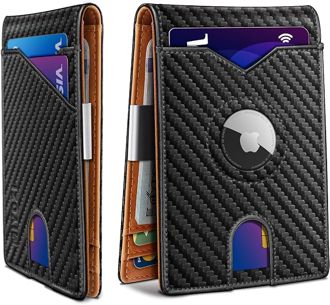 miyozi Airtag Wallet for Men,with Money Clip 11 Cards Slim Front Pocket Leather RFID Blocking Wallet with Gift Box