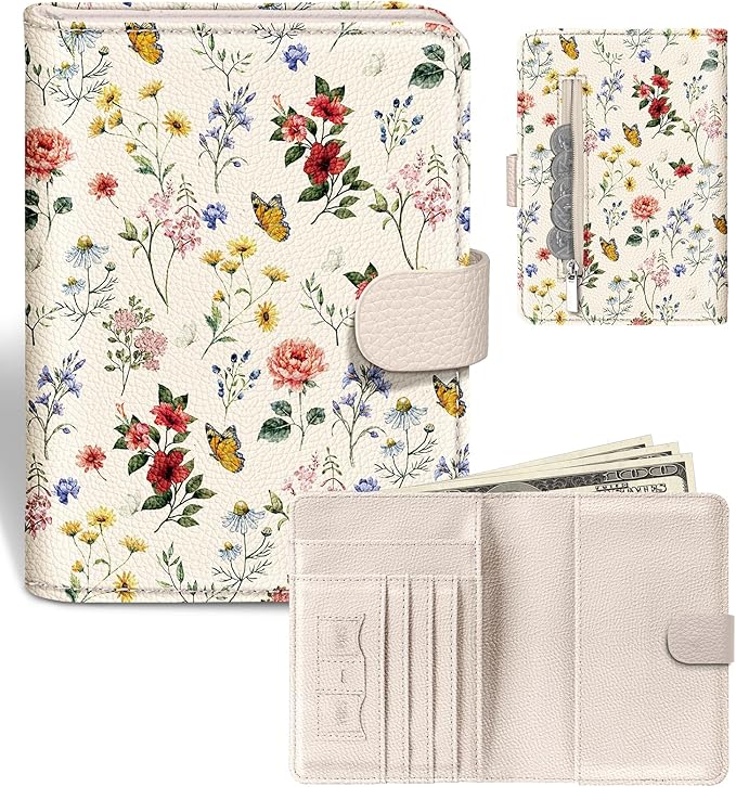 Slohif Passport Wallet Holder Cover for Travel - Women Men RFID Blocking Passport Book Case Protector, Cream Floral Butterfly Leather Personalized Organizer Slim Carrier Boarding Pass Cards Slots
