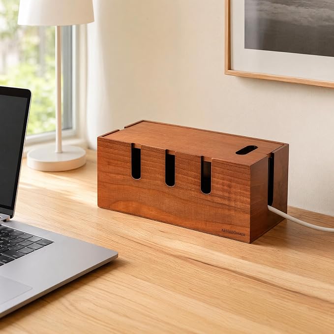 Wood Cable Management Box, Power Strip Cord Organizer Box, for Electrical Hiding Cord Management, Desk Cable Storage Box for Home Office