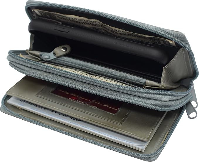 MARSHAL Genuine Leather Double Zipper Clutch Checkbook Wallet for Women #4575CF (Swiss SkyBlue)