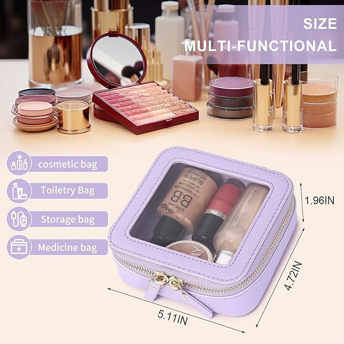 Pinkmik Small Makeup Bag Clear Mini Cosmetic Makeup Case & Toiletry Bag with Zipper Women's Purse Organizer & Car Essentials (X/Purple, MINI-1)