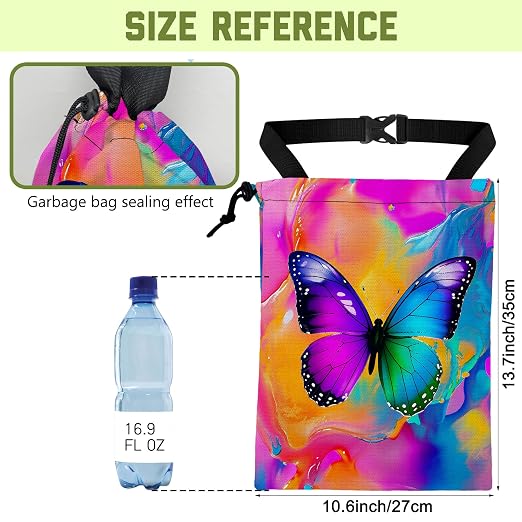 Car Trash Bag Colorful Fluid Butterfly Hanging Drawstring Car Organizer and Storage Bag with Adjustable Buckle Canvas Garbage Bin for Back Seat or Hanging Headrest Car Decor Road Trip Essentials