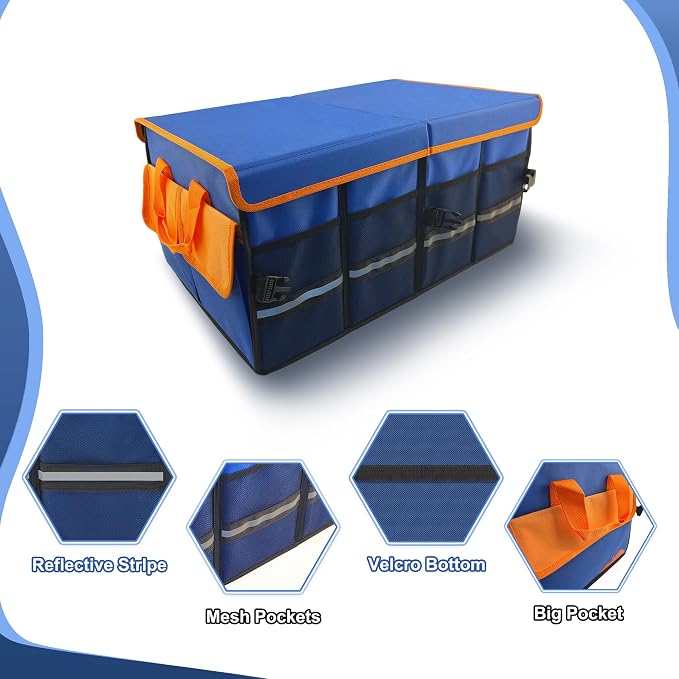 Car Trunk Organizer with Lid, Collapsible Multi-Compartment Car Organizer and Storage, Truck & Car Accessories for Women and Men, 54L Capacity Trunk Organizer for Outdoor/Camper/Travel/SUV/Car Truck
