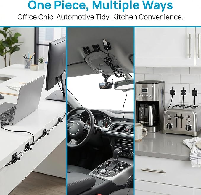 3/4-Inch Black Self-Adhesive Cable Tie Mounts - 100 Pack, Screwless Wire Clips Holders for Organizing Cables, Adhesive Anchors for Home Office Car Desk