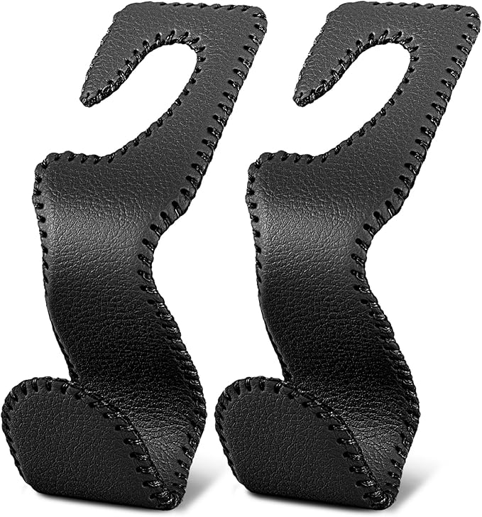 Headrest Hooks for Car, Car Purse Hook Holder,2 PCS Leather Purse Holder for Car,Car Back Seat Headrest Hanger Vehicle Black Leather Storage