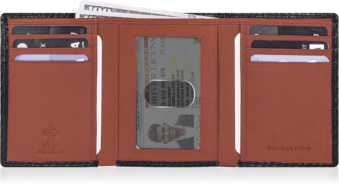 Tri fold Leather Wallet for Men with RFID | Slim Wallets for Men with 1 ID and 6 Credit card slots | Front Pocket Minimalist