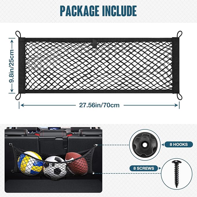 TOBWOLF 2PCS 25x75cm/9.8x29.5in Cargo Storage Net, Universal Elastic Stretchable Pocket Storage Mesh Net, Organizer RV Netting Storage Pouch with 8PCS Screws & 8PCS Buttonholes for Car Truck SUV Boats