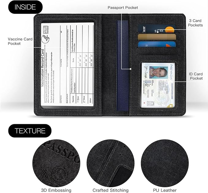 VIDIVICI 2 Pack Passport & Vaccine Card Holder - Pink&Black RFID Blocking Travel Must Have