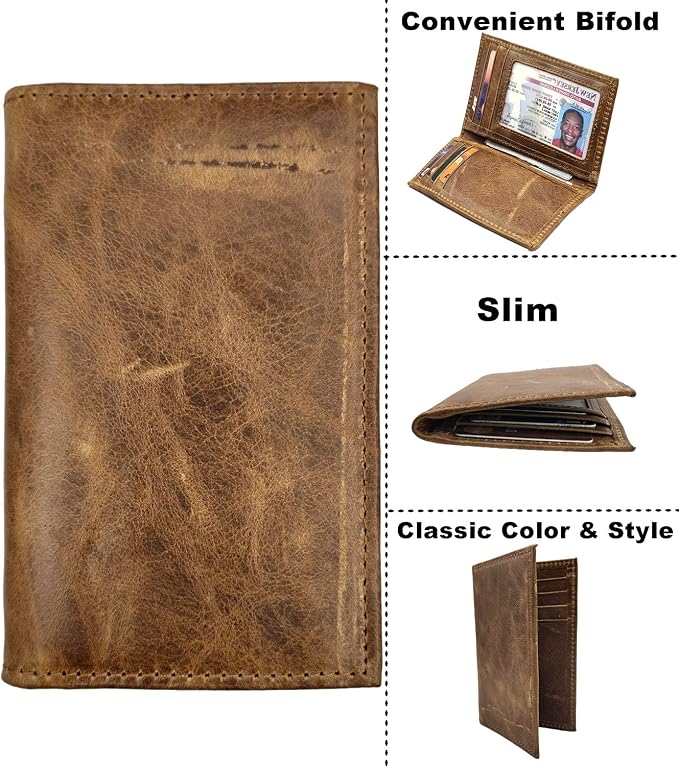 Slim Thin ID/Credit Card Holder RFID Genuine Leather Bifold Front Pocket Wallet