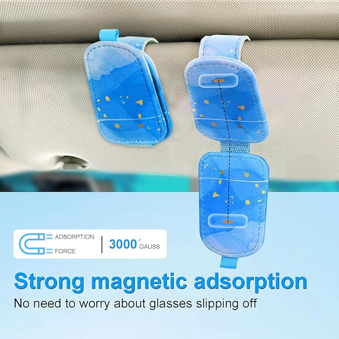 LTOHOE 1 Pack Sunglass Holder for Car, Magnetic Leather Sunglasses Holder and Ticket Card Clip, Universal for Different Size Glasses, Car Visor Accessories(Colorful Painting)