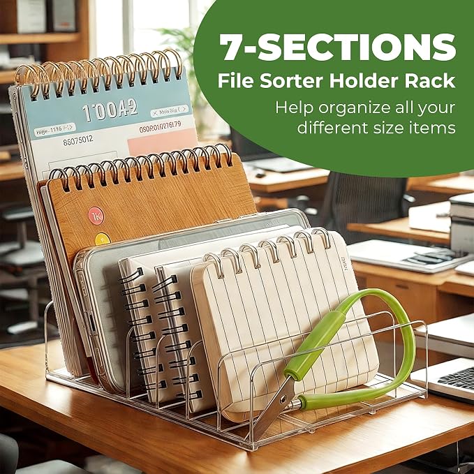 4 Pcs Acrylic Mail Holder, Acrylic File Mail Desktop Organizer Sorters, 7 Compartments Acrylic Mail Organizer, Clear Desk Organizer File Holders, Acrylic Letter Organizer for Office, Home, School