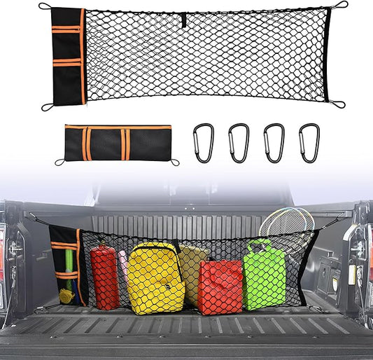 Envelope Style Truck Cargo Net Compatible with Toyota Tacoma 2005-2024, Highly Elastic Truck Bed Net for Tacoma Accessories, Upgraded Storage Bag & 4.5mm Bungee
