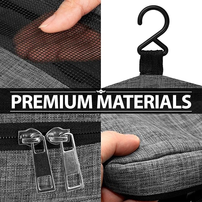 Fosmon Hanging Travel Toiletry Bag, Compact Travel Organizer | Water-resistant nylon, multiple pockets for toiletries/makeup, lightweight, ideal for men/women, shower and travel use.