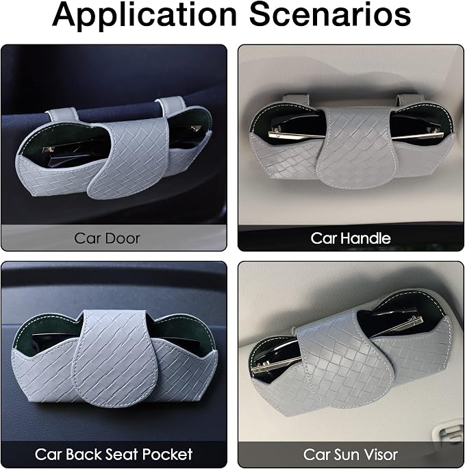 KINIVA Sunglasses Holder for Car Visor Leather Glasses Case with Clips for Car Visor Automotive Interior Visor Accessories Apply to All Car Models (09 Grey)