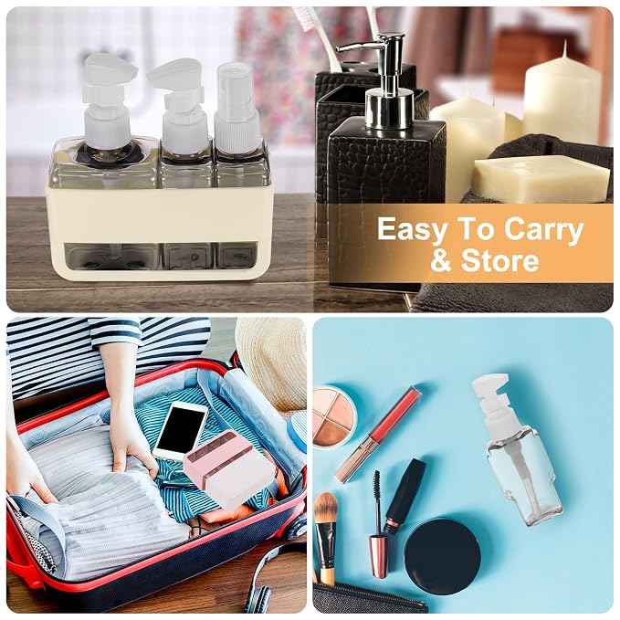 Travel Toiletries Bottles Set, Reusable 3-in-1 Kit Liquid Bottles Containers Leak Proof Spray & Lotion with Labels - Fitting for (Travel/Hotel/Gym/Perfume), 3Pcs & 50/100ml & Green
