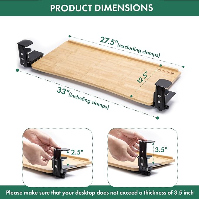 D'vine Dev Keyboard Tray Under Desk with Wrist Rest, Bamboo Wood Keyboard Drawer with Full Size Keyboard and Mouse Pad, Original Wood, KBTY-1