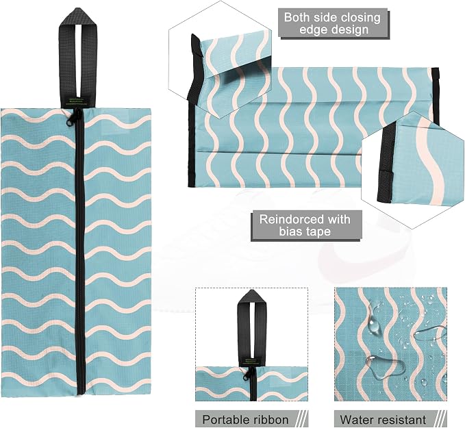 BeeGreen Shoe Bags 6 Pack Geometry Design for Travel with Handle as Packing Organizers for Suitcase and Luggage | Portable Nylon Storage Accessories for Vacations, Essential Gifts for Women and Men