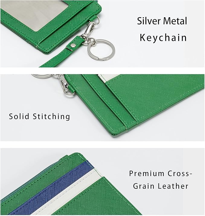 SEAVILIA Small Wallet for Women Slim Wristlet Keychain Wallets RFID Credit Card Holder With Zipper Pocket, ID Window (Green)