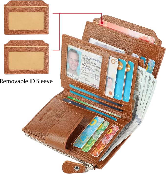Lavemi Small Compact Women Wallet RFID Blocking Genuine Leather Bifold Purse with ID Windows