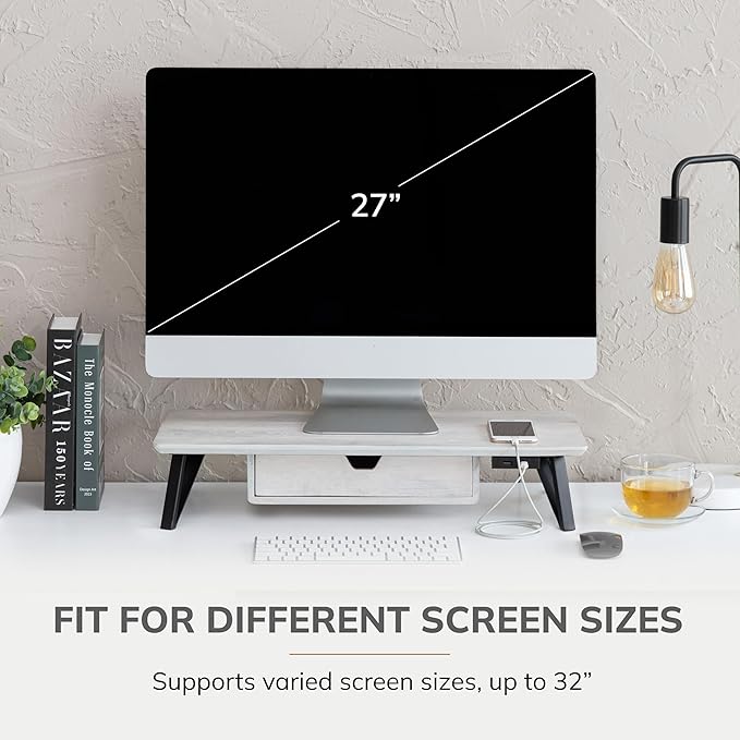 Anji Mountain Monitor Stand - Desktop Organizer & Laptop Riser, Ergonomic Monitor Riser, Space-Saving Monitor Stand for Desk, Durable Construction, Easy Assembly, Ideal for Home & Office,White Wash