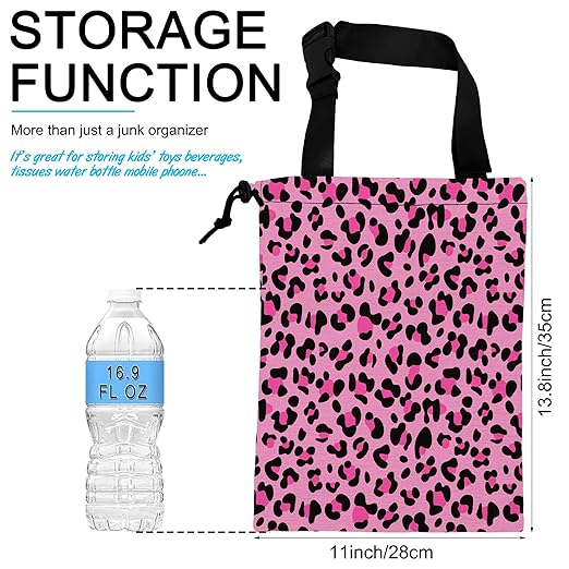 Car Trash Bag Pink Leopard Print Car Garbage Bag Hanging Car Trash Can for Back Seat with Drawstring