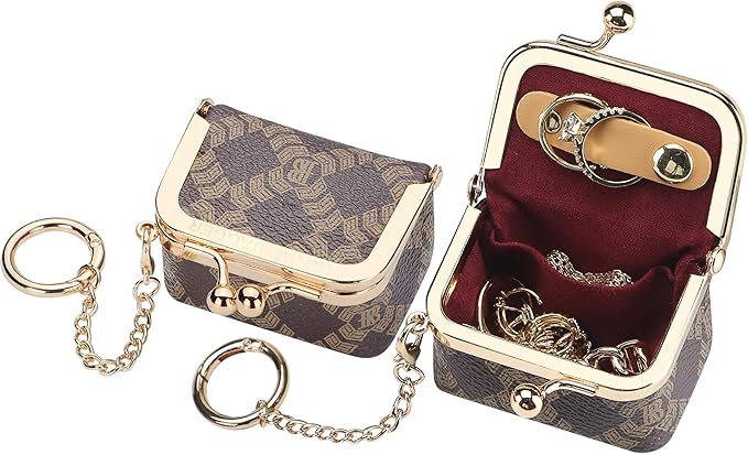 Royal Bagger Genuine Cow Leather Mini Jewelry Box Women's Coin Purse Solid Color Kiss Lock Change Pouch Casual Style Small Storage Bag for Women 1894 (Coffee-6894)